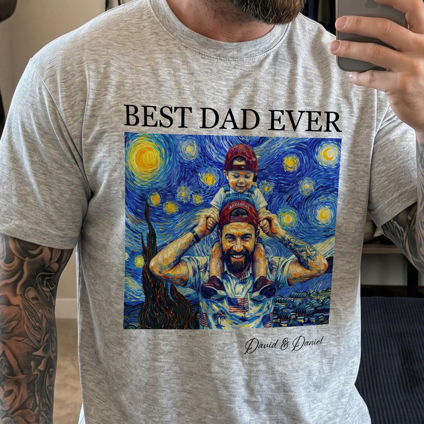 Best Dad Ever Van Gogh Art Father's Day Gift For Dad, Husband, Grandpa - Personalized Shirt - MyPhotoSocksAu