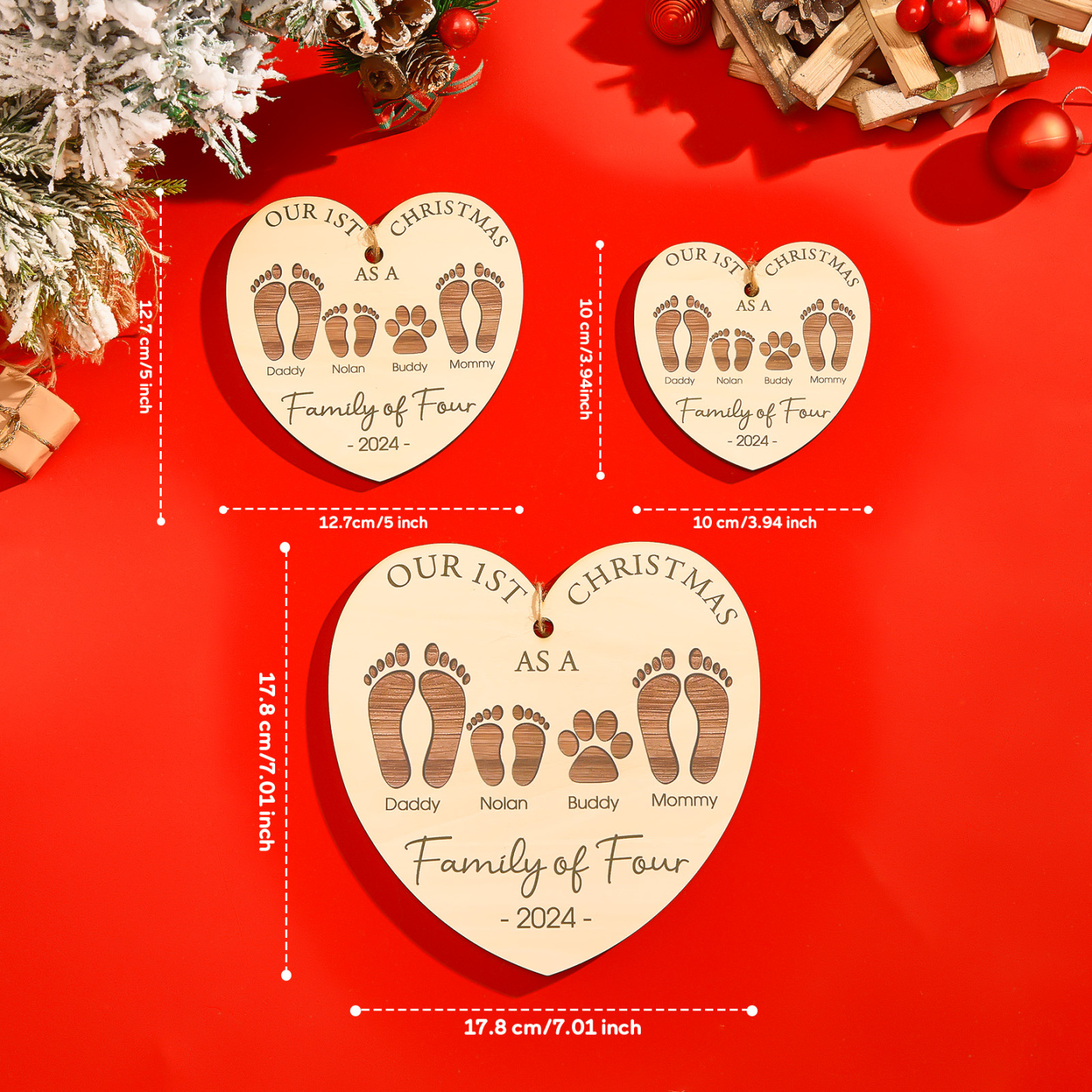 Personalized  Heart Wooden Ornament Our 1ST Christmas Family Christmas Gift - MyPhotoSocksAu