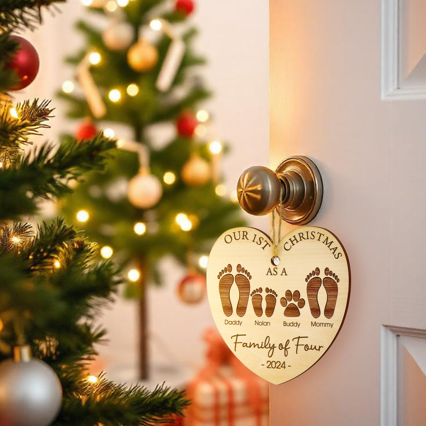 Personalized  Heart Wooden Ornament Our 1ST Christmas Family Christmas Gift - MyPhotoSocksAu