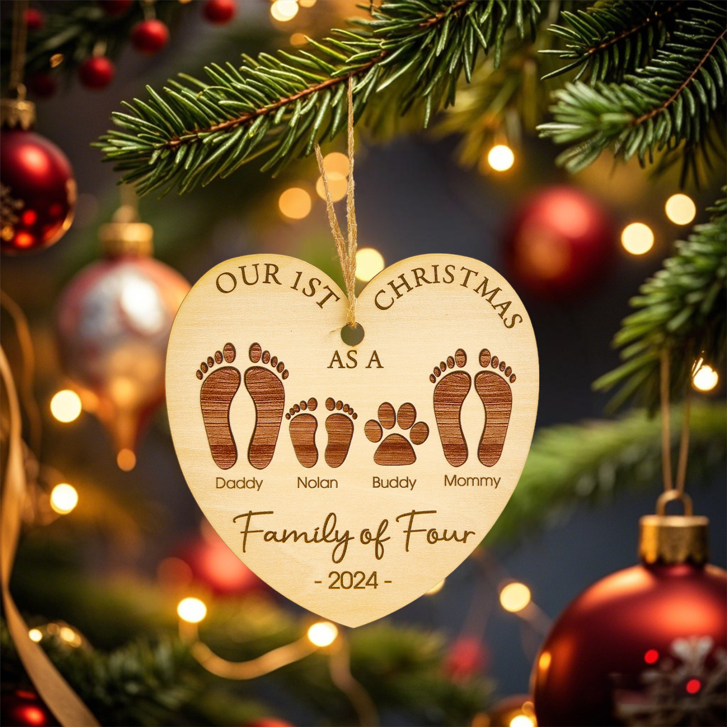 Personalized  Heart Wooden Ornament Our 1ST Christmas Family Christmas Gift - MyPhotoSocksAu