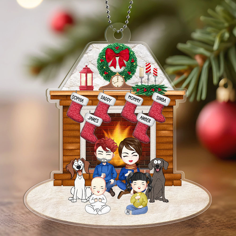 Personalized Family Cartoon Christmas Ornaments Custom Christmas Gifts with Names and Cartoon Characters - MyPhotoSocksAu