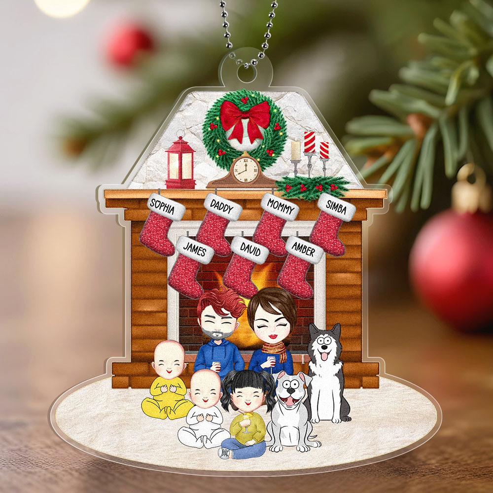 Personalized Family Cartoon Christmas Ornaments Custom Christmas Gifts with Names and Cartoon Characters - MyPhotoSocksAu