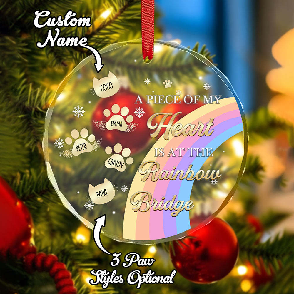 Personalized Memorial Ornament A Piece Of My Heart Is At The Rainbow Bridge Sympathy Gift for Pet Lovers - MyPhotoSocksAu