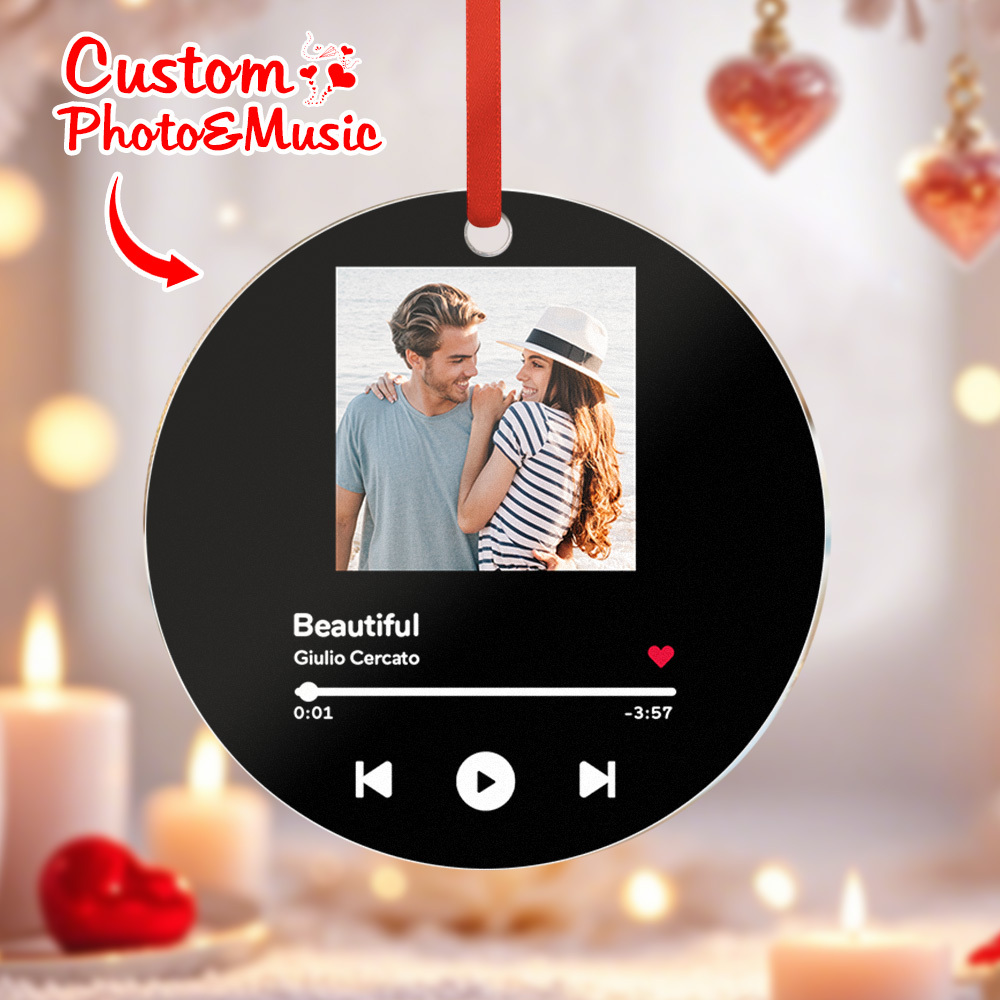 Custom Music and Photo Ornaments Valentine's Day Gifts For Couple - MyPhotoSocksAu