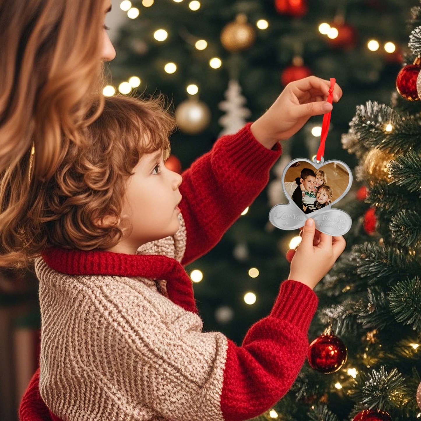 Custom Photo I Love You Forever & Always - Couple Personalized Custom Mirrored Acrylic Ornament - Christmas Gift For Husband Wife, Anniversary - MyPhotoSocksAu