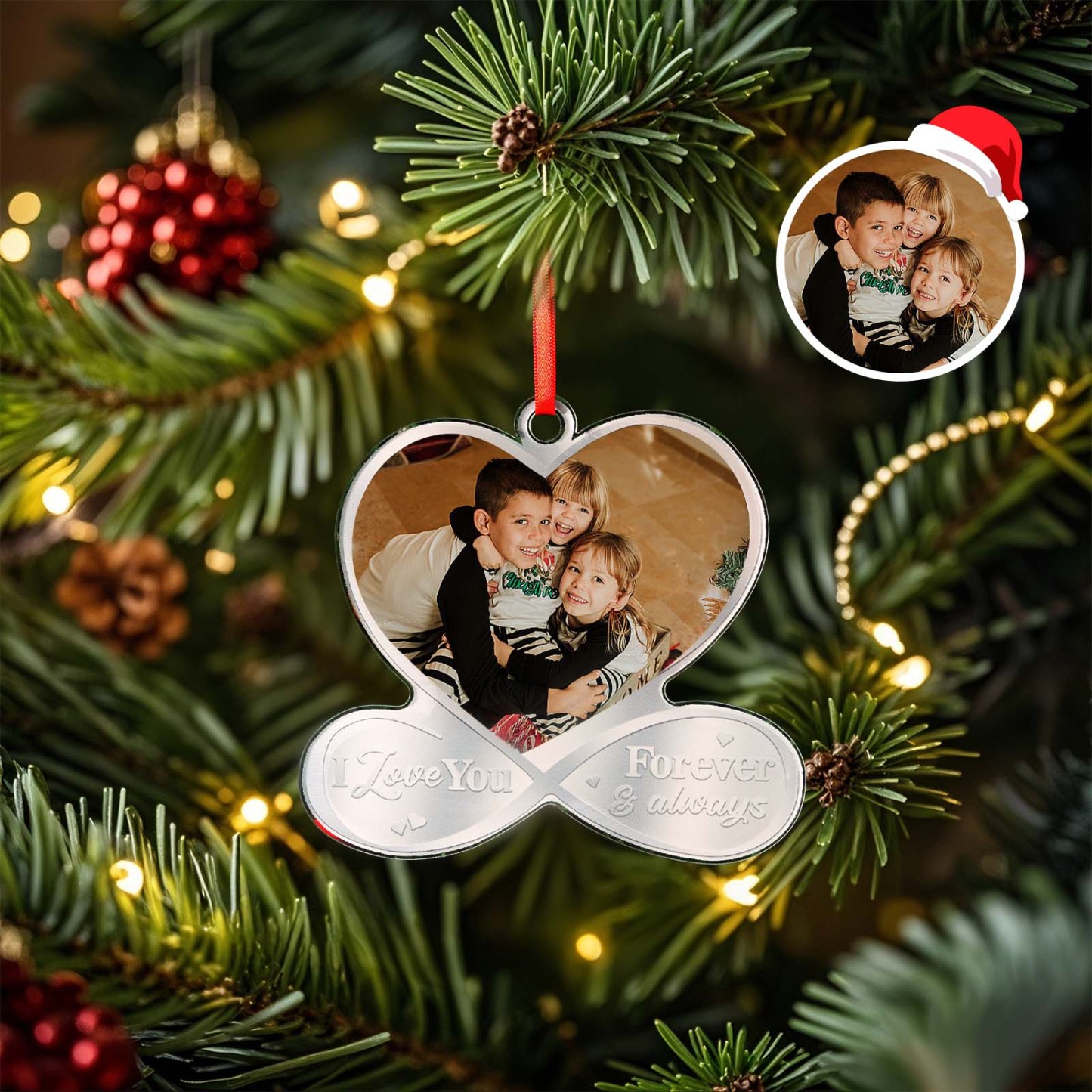 Custom Photo I Love You Forever & Always - Couple Personalized Custom Mirrored Acrylic Ornament - Christmas Gift For Husband Wife, Anniversary - MyPhotoSocksAu