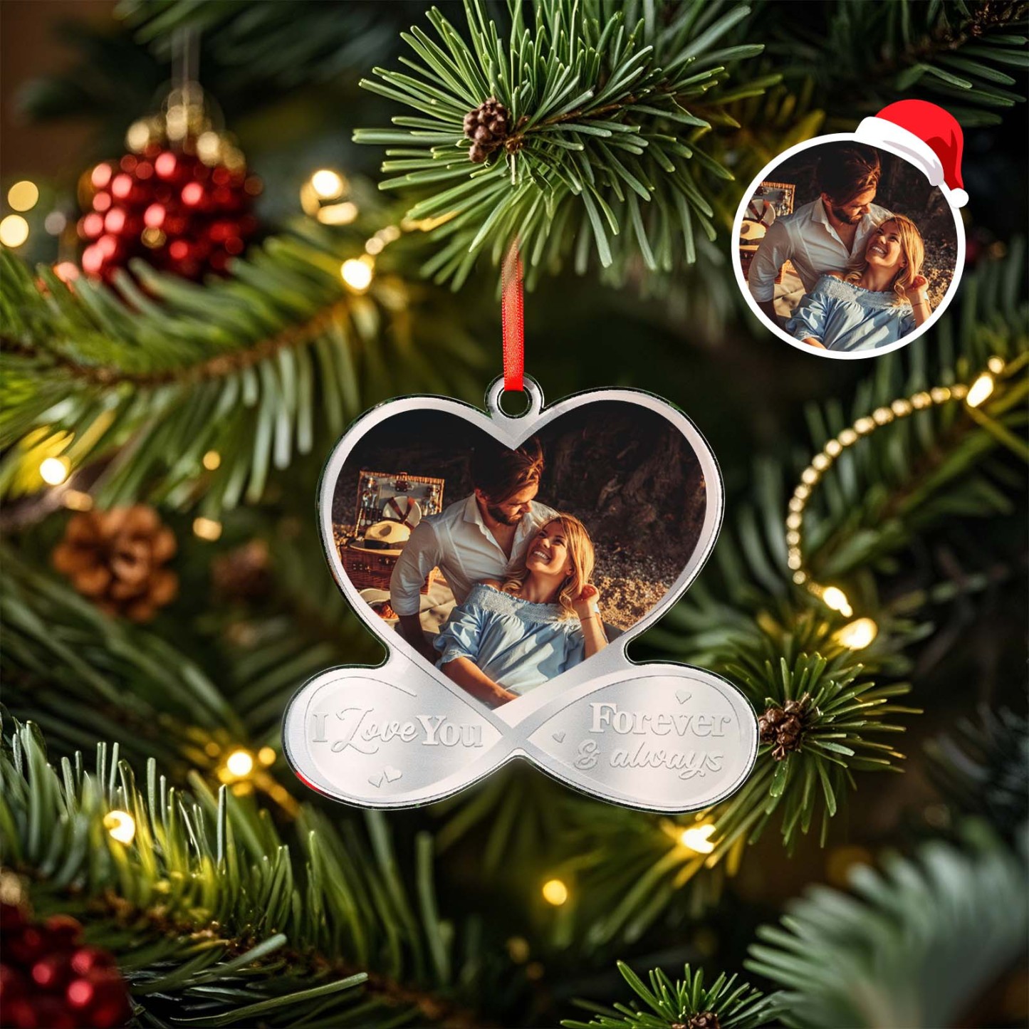 Custom Photo I Love You Forever & Always - Couple Personalized Custom Mirrored Acrylic Ornament - Christmas Gift For Husband Wife, Anniversary - MyPhotoSocksAu
