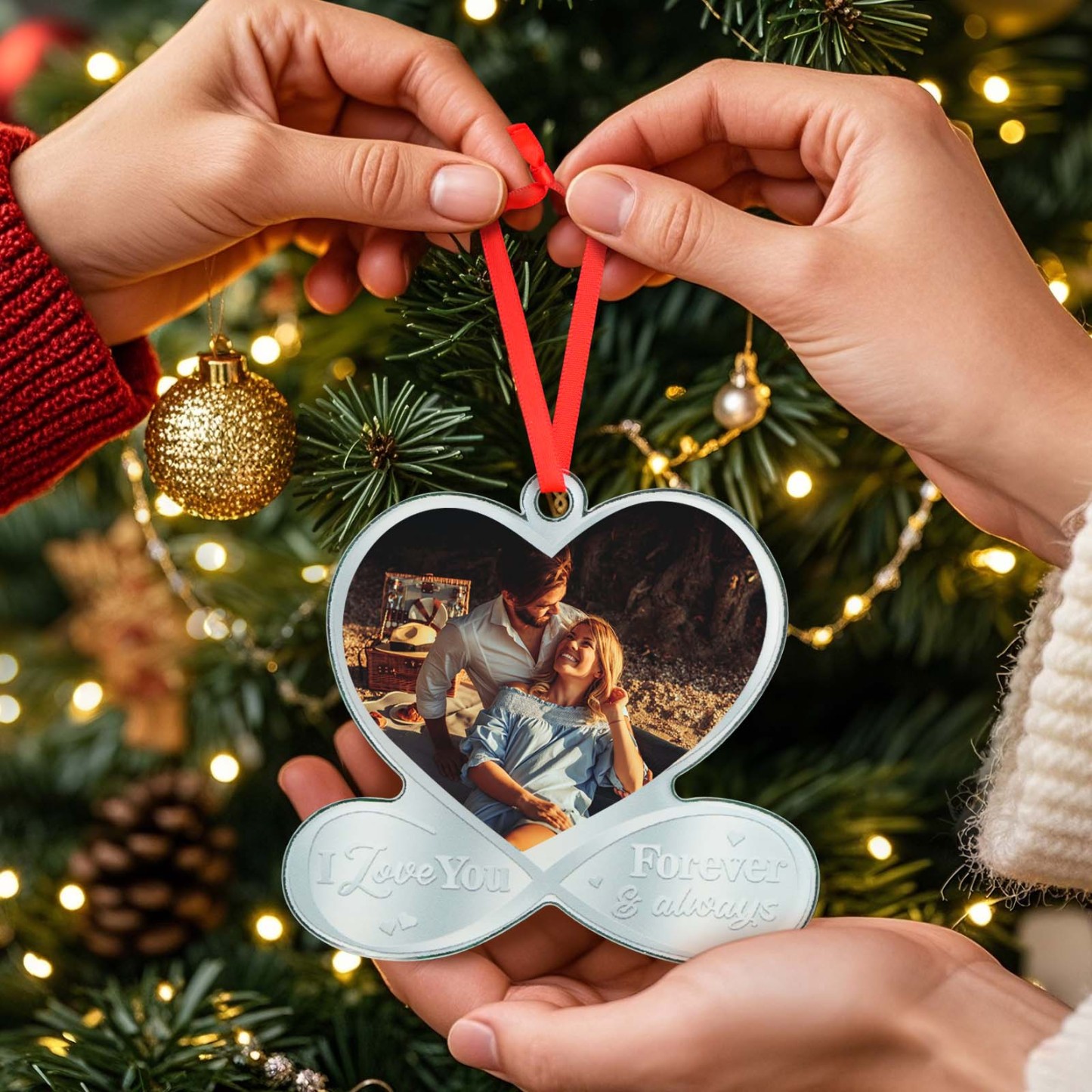 Custom Photo I Love You Forever & Always - Couple Personalized Custom Mirrored Acrylic Ornament - Christmas Gift For Husband Wife, Anniversary - MyPhotoSocksAu
