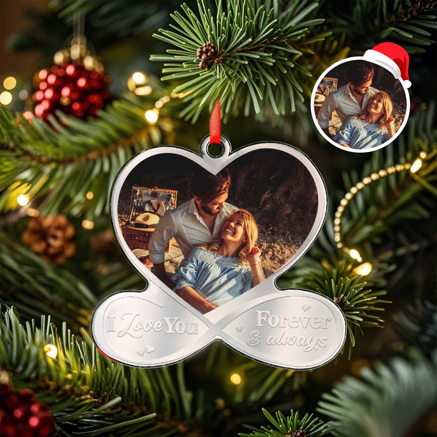 Custom Photo I Love You Forever & Always - Couple Personalized Custom Mirrored Acrylic Ornament - Christmas Gift For Husband Wife, Anniversary - MyPhotoSocksAu