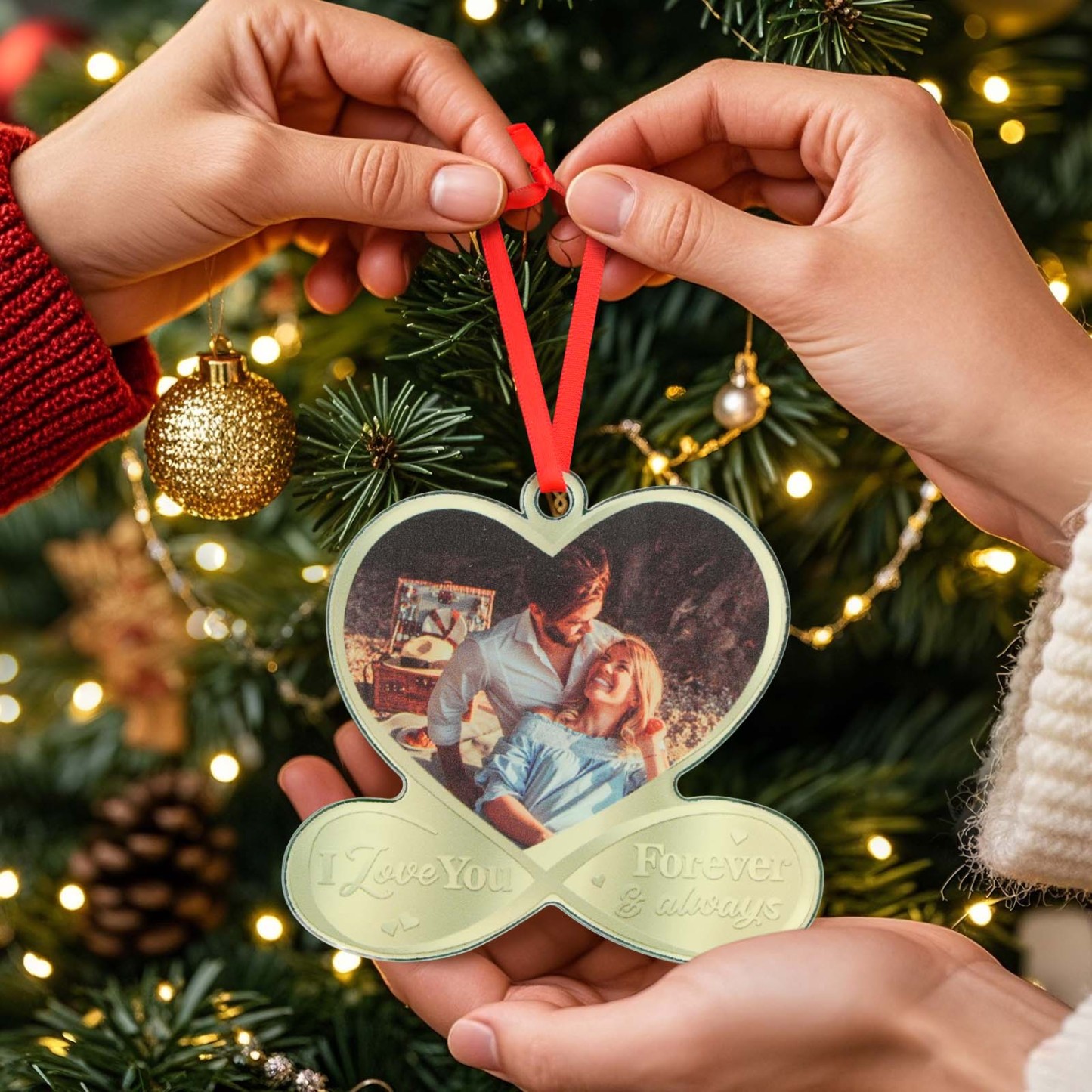 Custom Photo I Love You Forever & Always - Couple Personalized Custom Mirrored Acrylic Ornament - Christmas Gift For Husband Wife, Anniversary - MyPhotoSocksAu