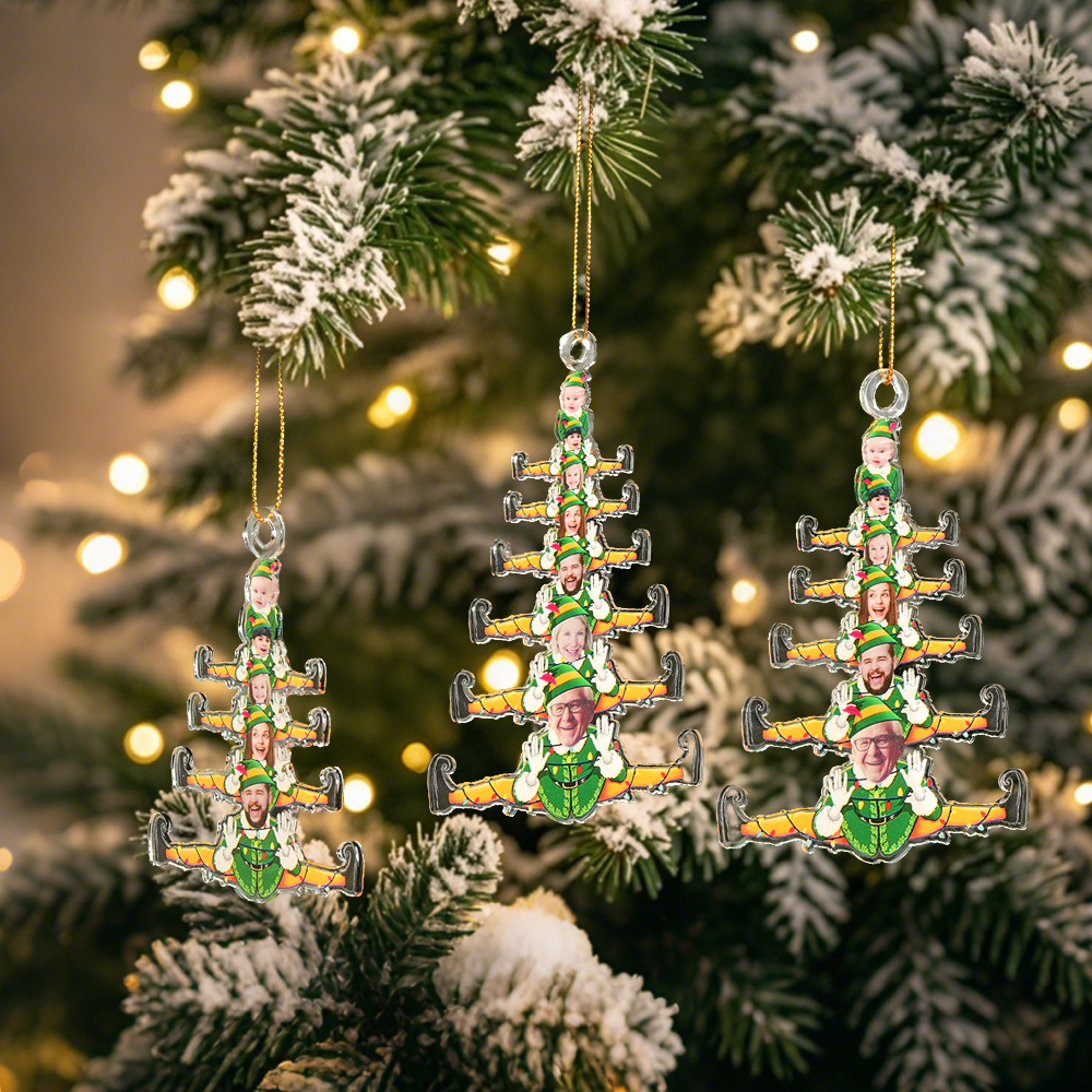Custom Funny Elf Family Christmas Tree - Personalized Acrylic Photo Ornament