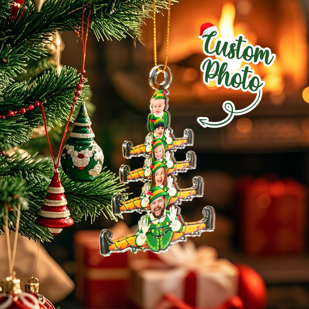 Custom Funny Elf Family Christmas Tree - Personalized Acrylic Photo Ornament