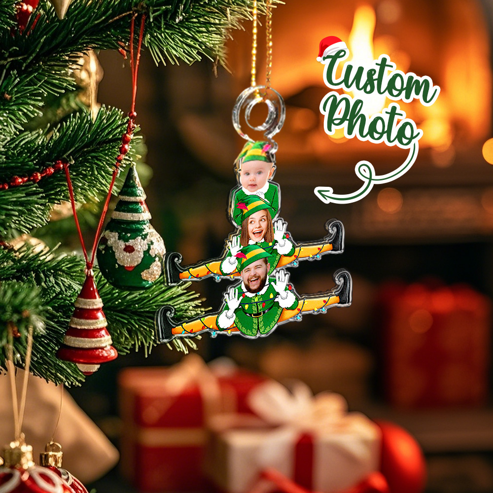 Custom Funny Elf Family Christmas Tree - Personalized Acrylic Photo Ornament