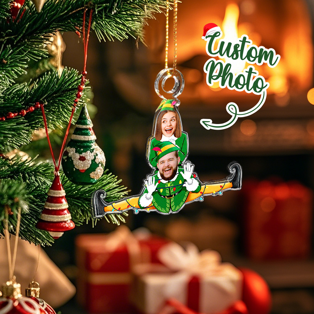 Custom Funny Elf Family Christmas Tree - Personalized Acrylic Photo Ornament