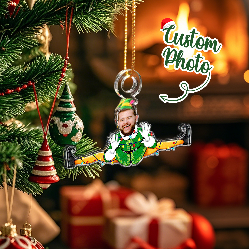 Custom Funny Elf Family Christmas Tree - Personalized Acrylic Photo Ornament