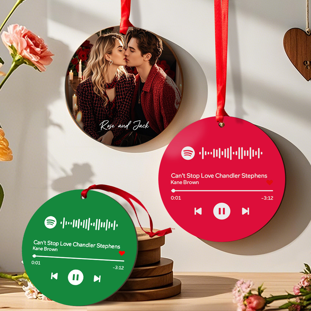 Custom Scannable Spotify Code Blue Ornaments Photo Hanging Ornament Engraved Custom Music Song Ornament Valentine Gift - MyPhotoSocksAu