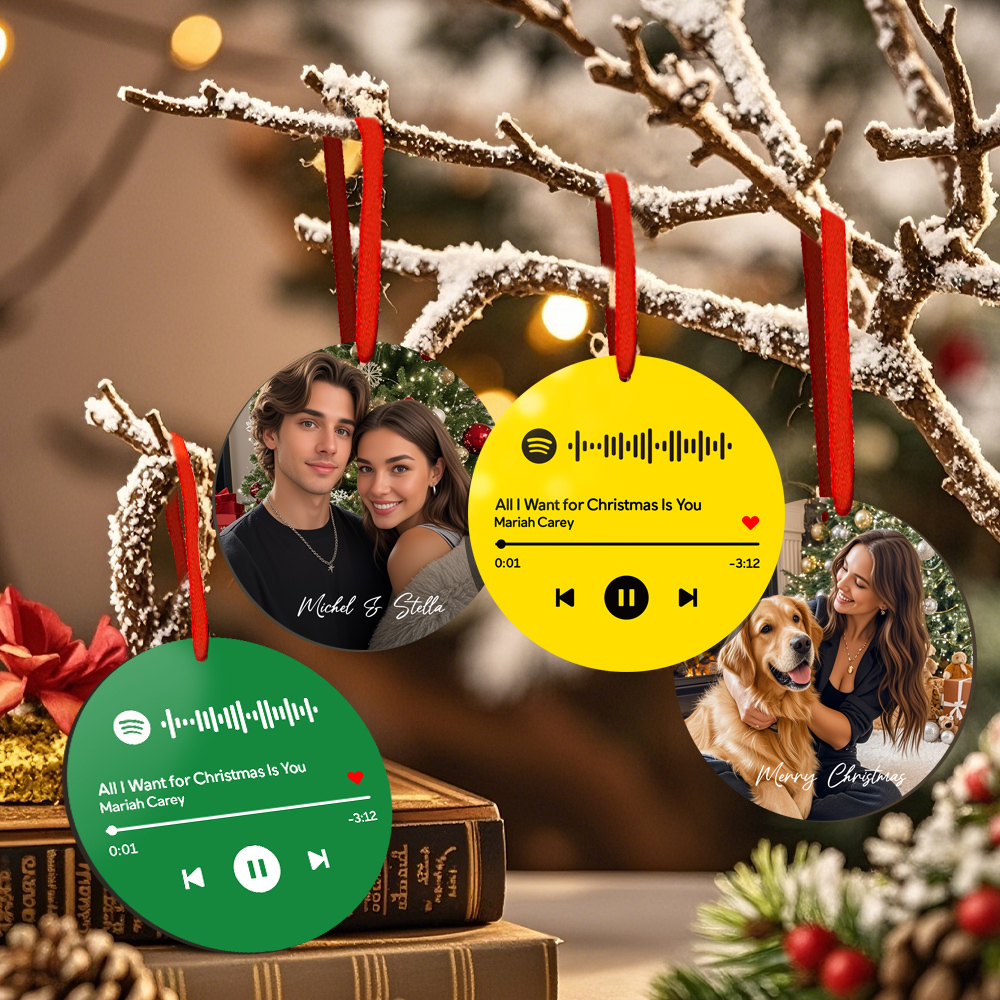 Custom Scannable Spotify Code Blue Ornaments Photo Hanging Ornament Engraved Custom Music Song Ornament Valentine Gift - MyPhotoSocksAu