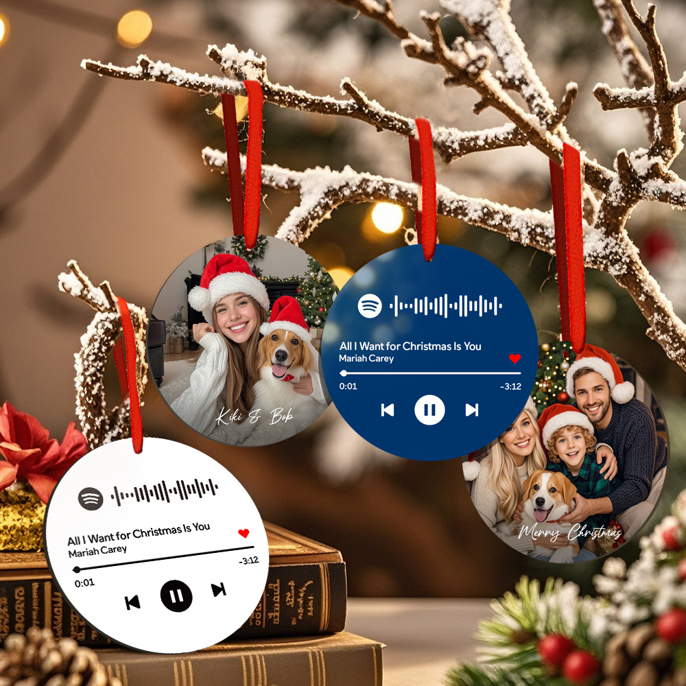 Custom Scannable Spotify Code Blue Ornaments Photo Hanging Ornament Engraved Custom Music Song Ornament Valentine Gift - MyPhotoSocksAu