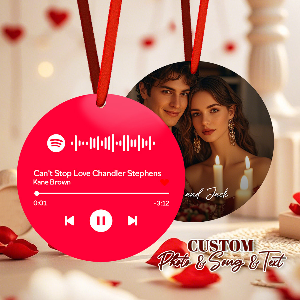 Custom Scannable Spotify Code Blue Ornaments Photo Hanging Ornament Engraved Custom Music Song Ornament Valentine Gift - MyPhotoSocksAu