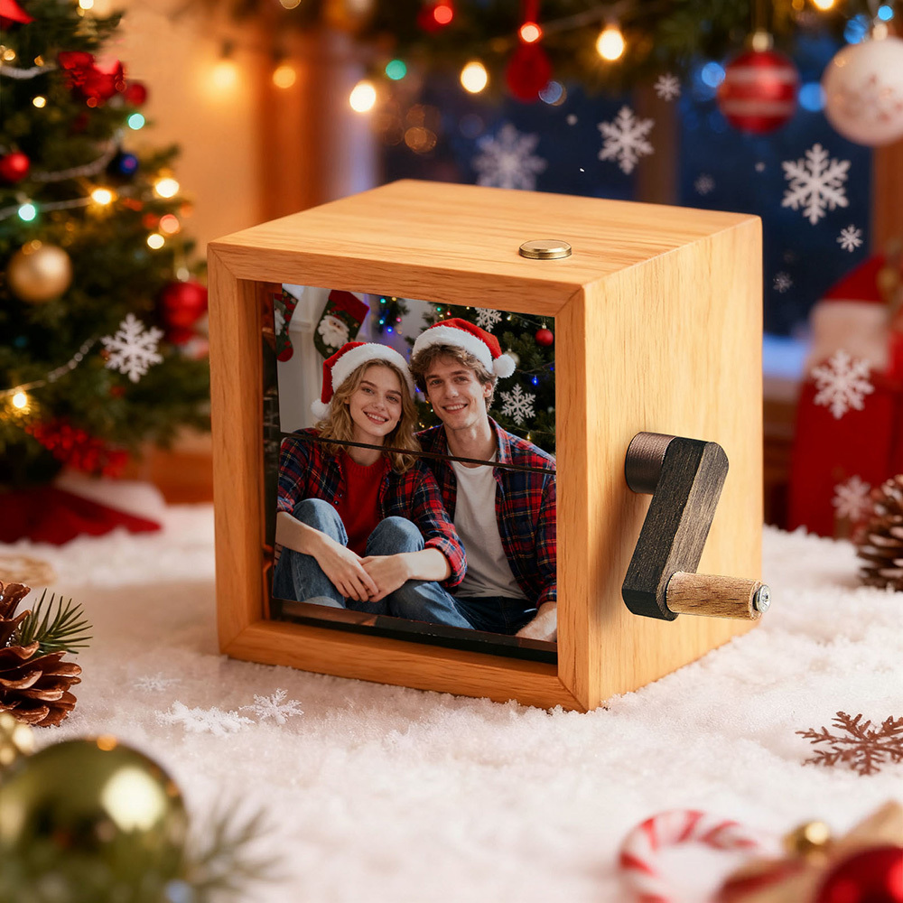 Custom Photo Flipbook Frame Animation Machine Mechanical Hand-cranked Flipbook Box Photo Album with Light Black Walnut Christmas Gifts - MyPhotoSocksAu