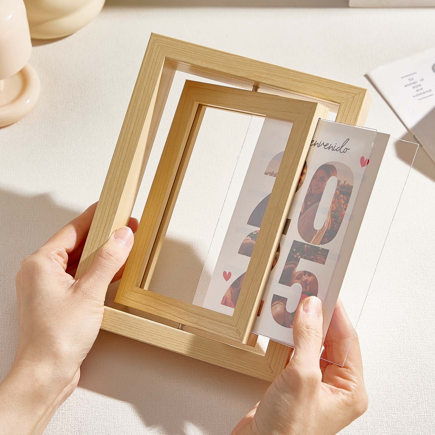 Personalized Rotating Wooden Picture Frame Custom Photo Display for 2025 Memories, Unique Home Decor Gift - MyPhotoSocksAu