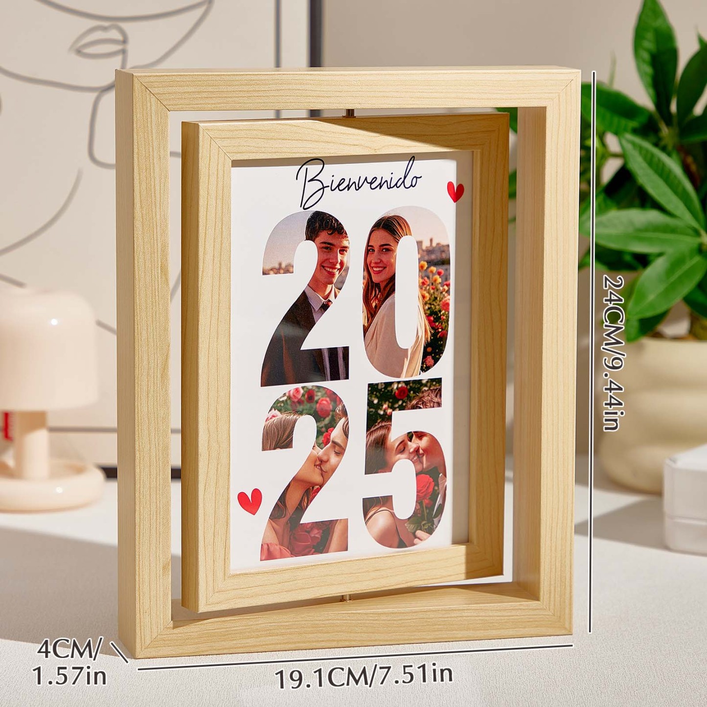 Personalized Rotating Wooden Picture Frame Custom Photo Display for 2025 Memories, Unique Home Decor Gift - MyPhotoSocksAu