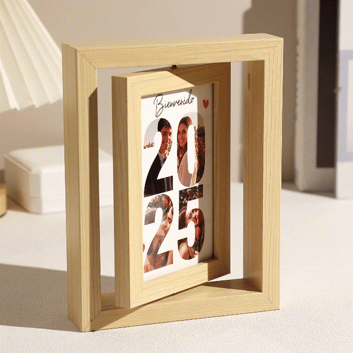 Personalized Rotating Wooden Picture Frame Custom Photo Display for 2025 Memories, Unique Home Decor Gift - MyPhotoSocksAu