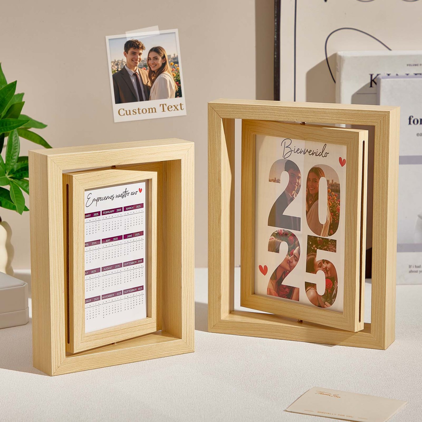 Personalized Rotating Wooden Picture Frame Custom Photo Display for 2025 Memories, Unique Home Decor Gift - MyPhotoSocksAu