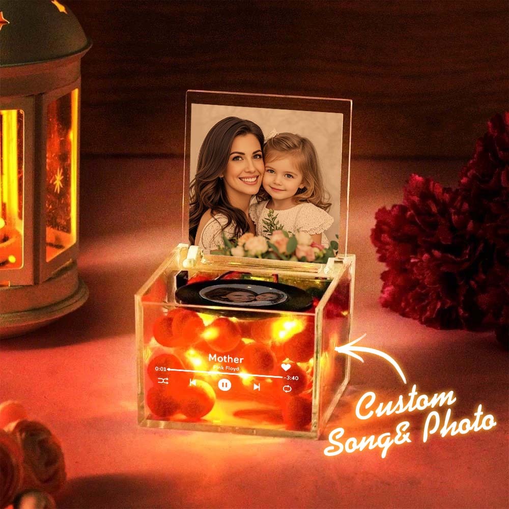 Custom Mini Vinyl Record Player in an Acrylic Box with Custom Text Cover For Mother's Day Gift for Mum - MyPhotoSocksAu