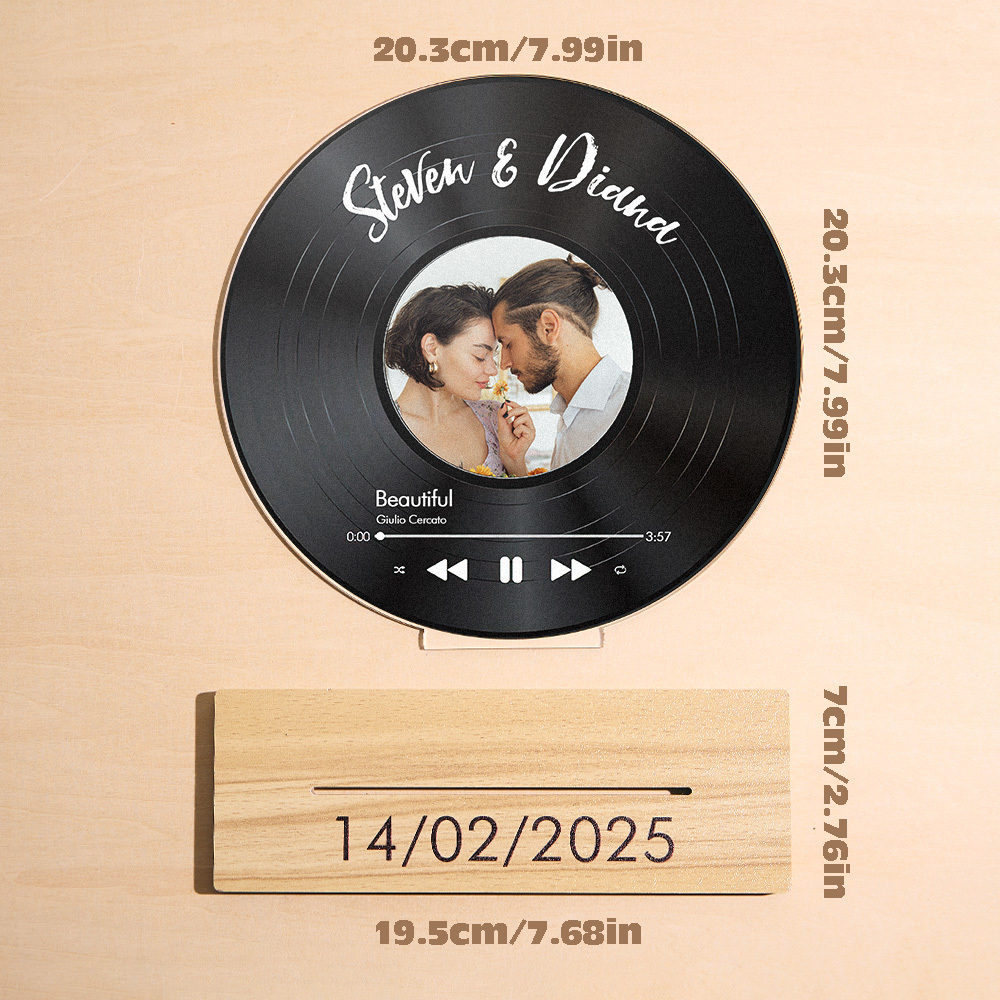 Custom Favorite Song - Personalized Acrylic Record With Wooden Stand NFC Gifts - MyPhotoSocksAu