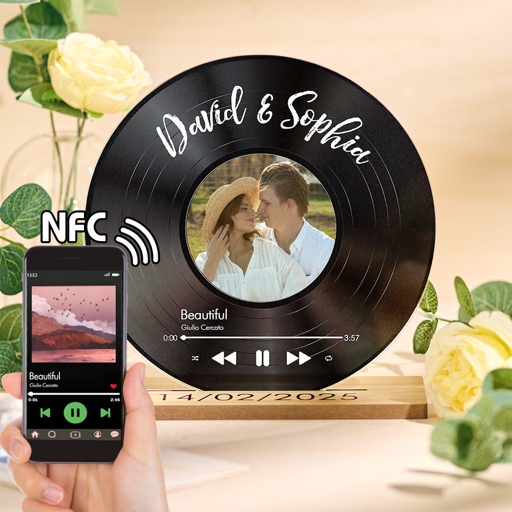 Custom Favorite Song - Personalized Acrylic Record With Wooden Stand NFC Gifts - MyPhotoSocksAu