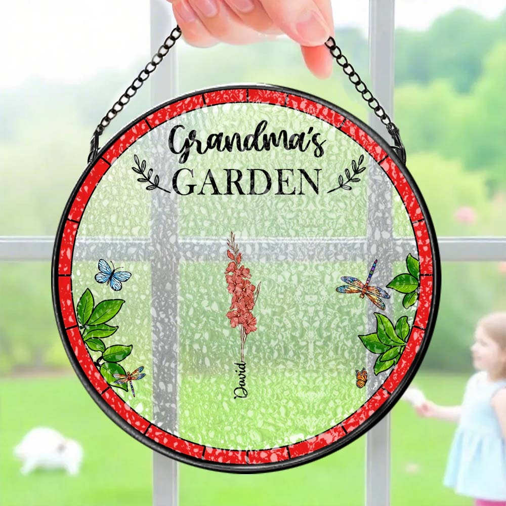 Birth Flower Grandma's Garden - Personalized Stained Glass Window Hanging Suncatcher - MyPhotoSocksAu