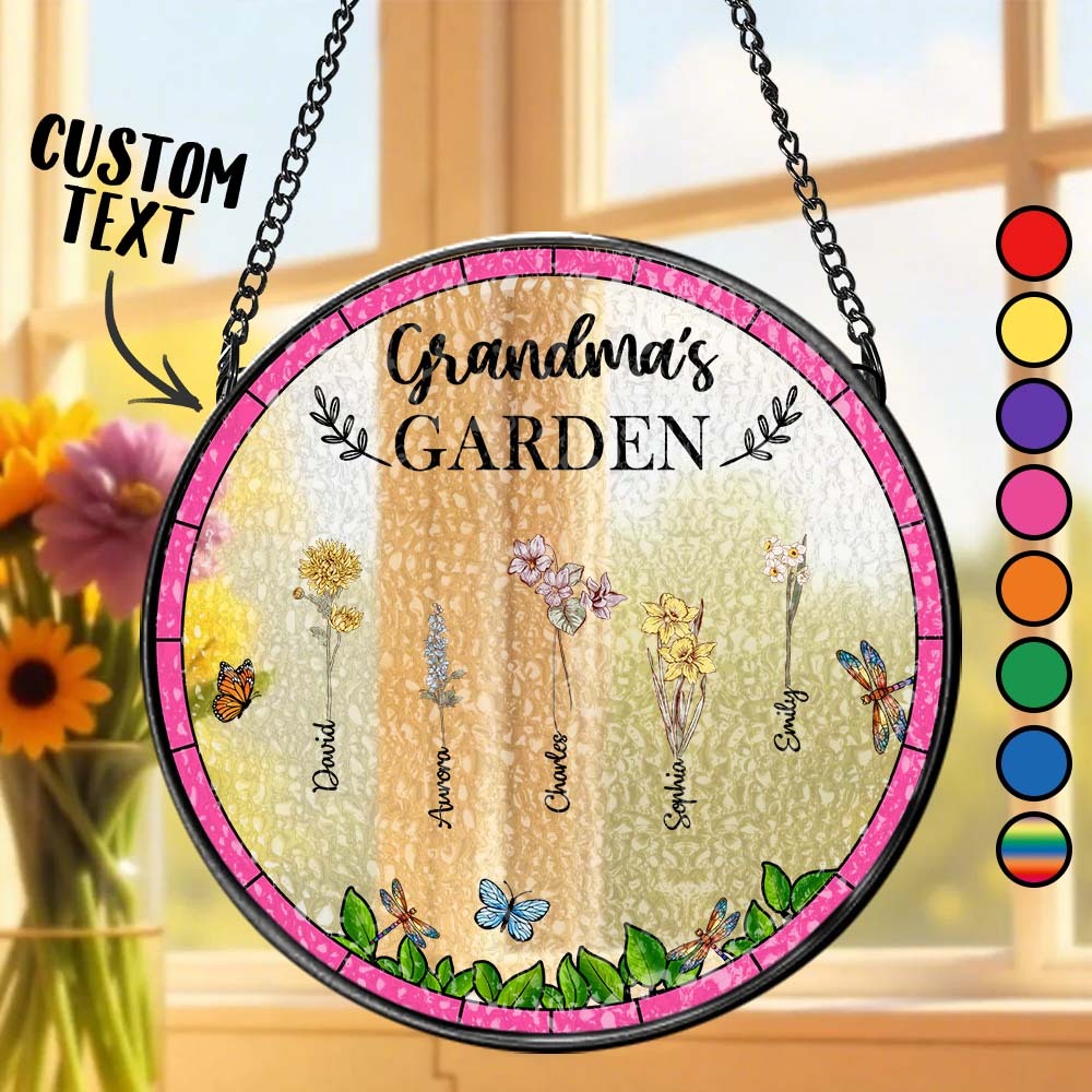 Birth Flower Grandma's Garden - Personalized Stained Glass Window Hanging Suncatcher - MyPhotoSocksAu