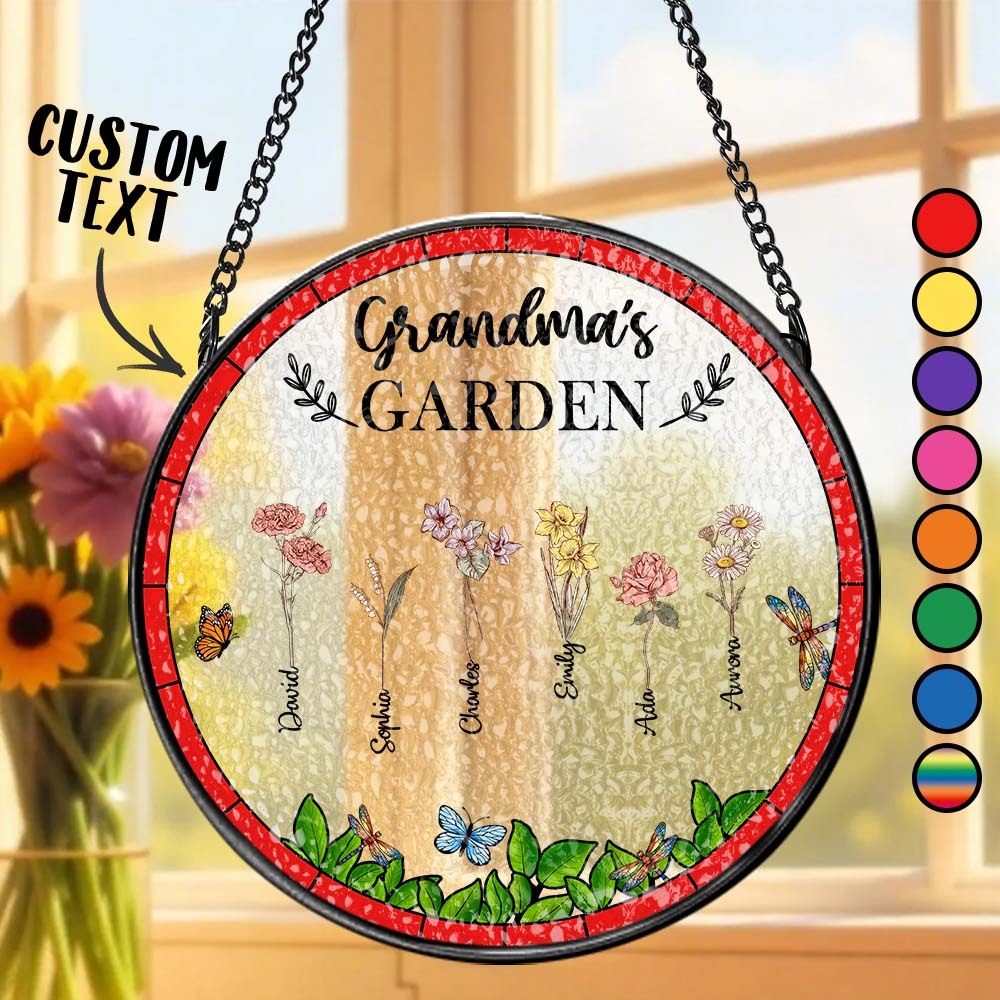Birth Flower Grandma's Garden - Personalized Stained Glass Window Hanging Suncatcher - MyPhotoSocksAu