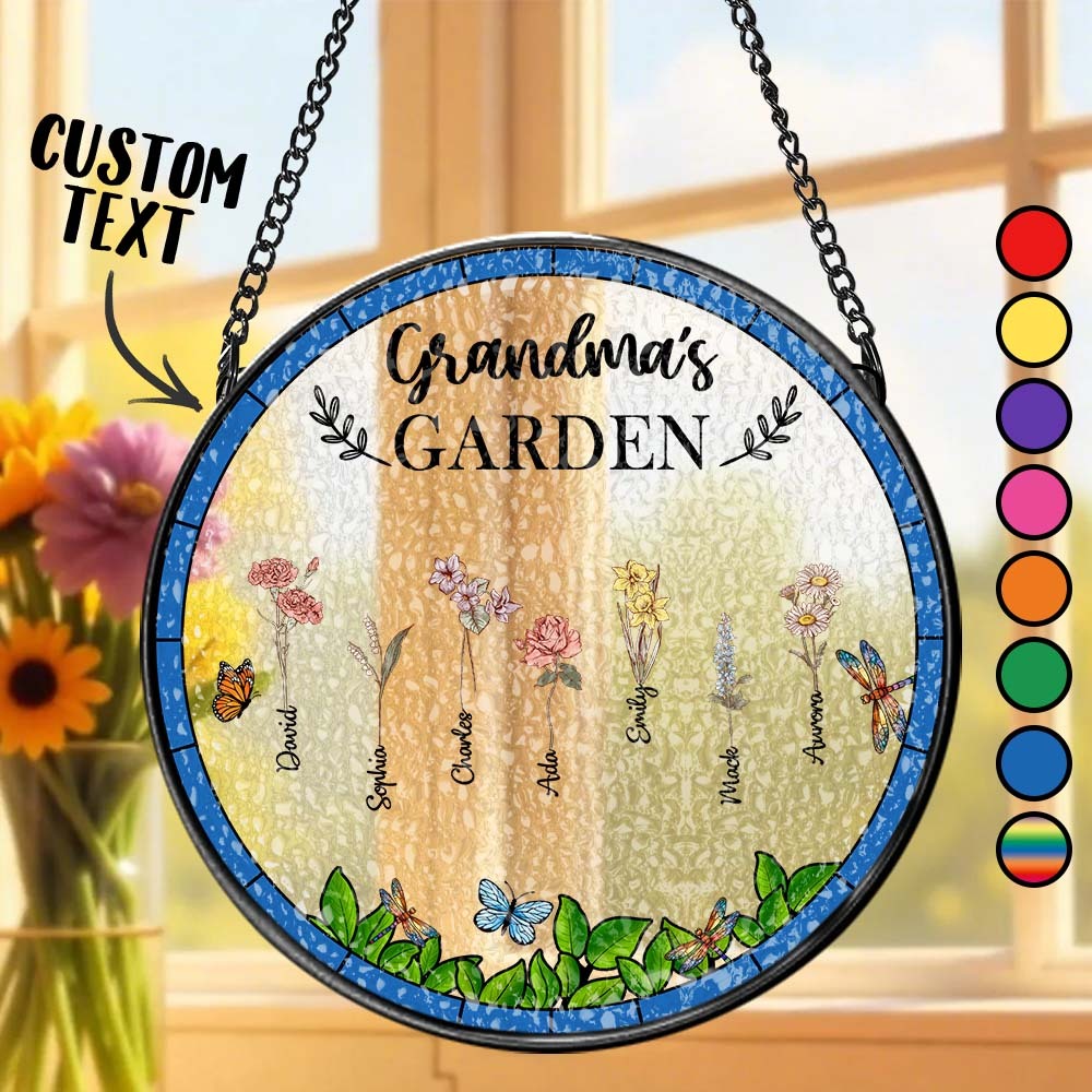 Birth Flower Grandma's Garden - Personalized Stained Glass Window Hanging Suncatcher - MyPhotoSocksAu