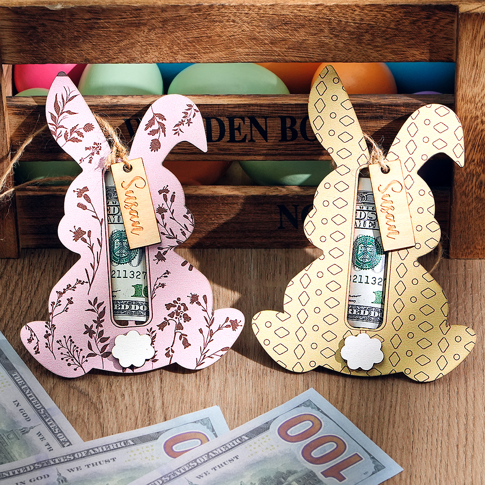 Custom Easter Bunny Money Holder Wood Creations Easter Basket Tag - MyPhotoSocksAu