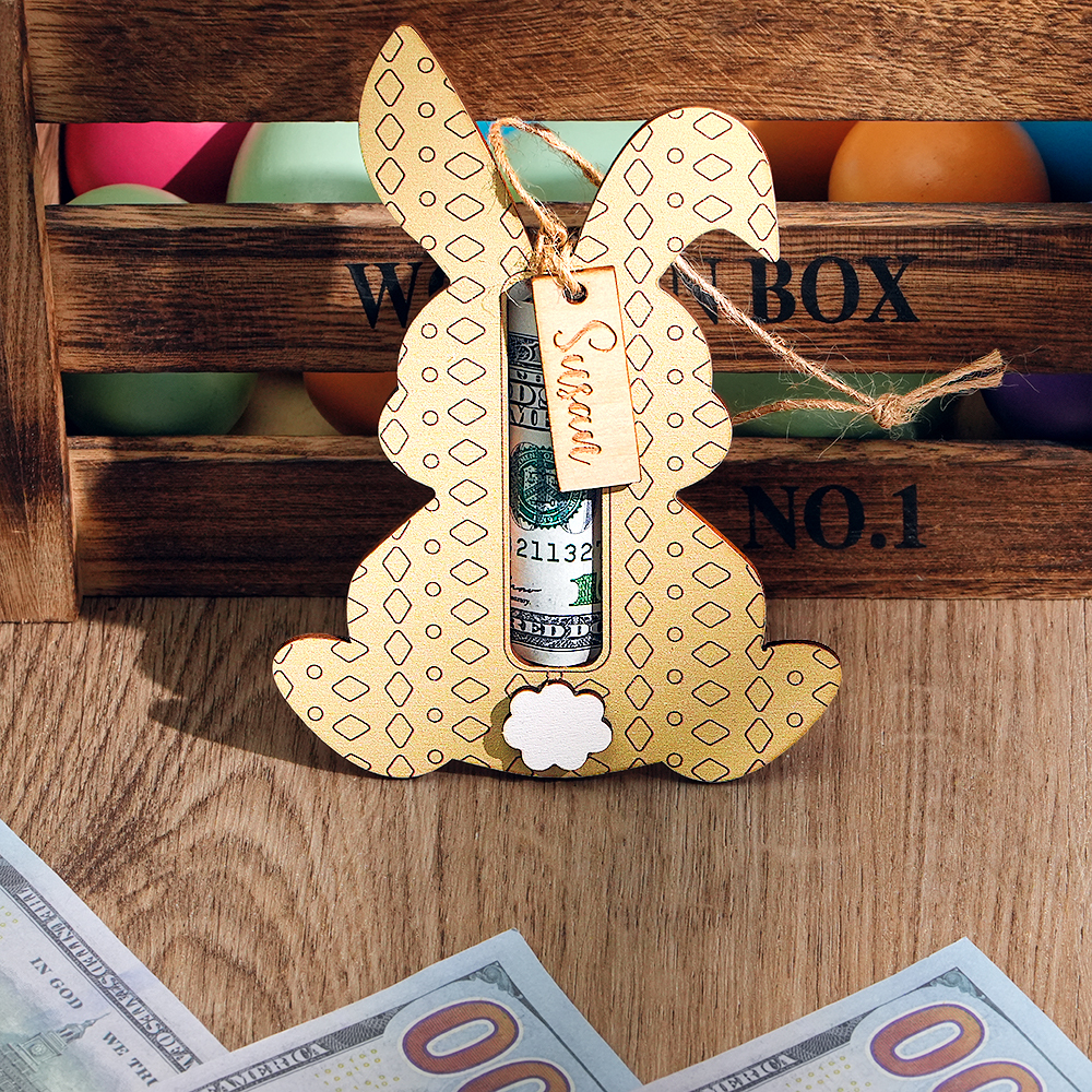 Custom Easter Bunny Money Holder Wood Creations Easter Basket Tag - MyPhotoSocksAu