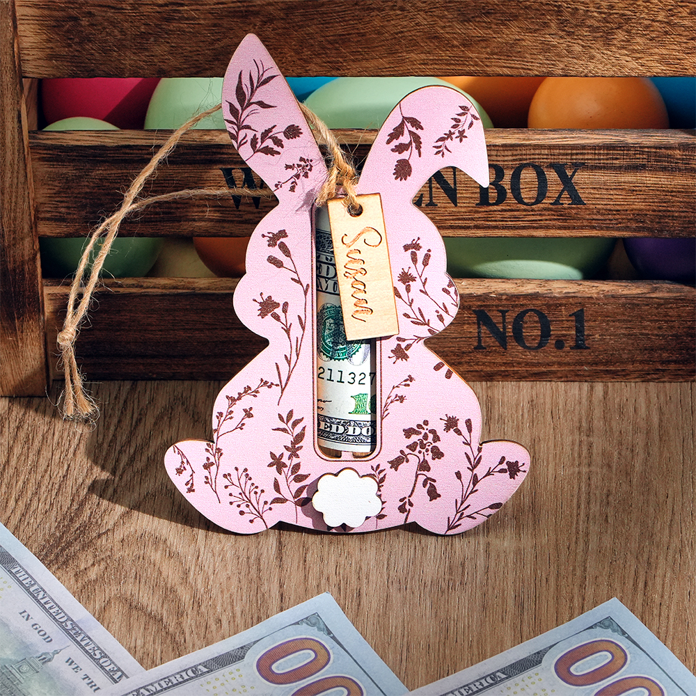 Custom Easter Bunny Money Holder Wood Creations Easter Basket Tag - MyPhotoSocksAu