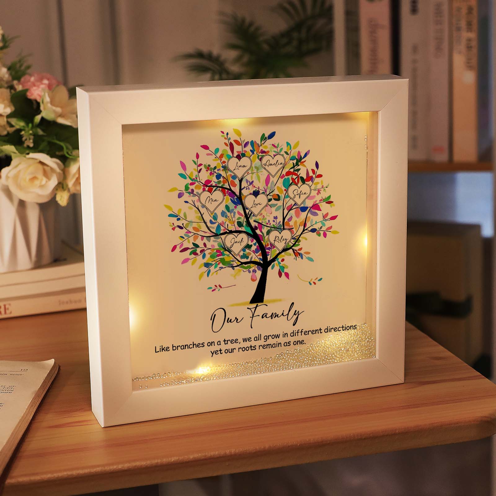 Mother's Day Gift Personalized Family Tree Plaque Decor with Lights Engrave Name Gift for Mom