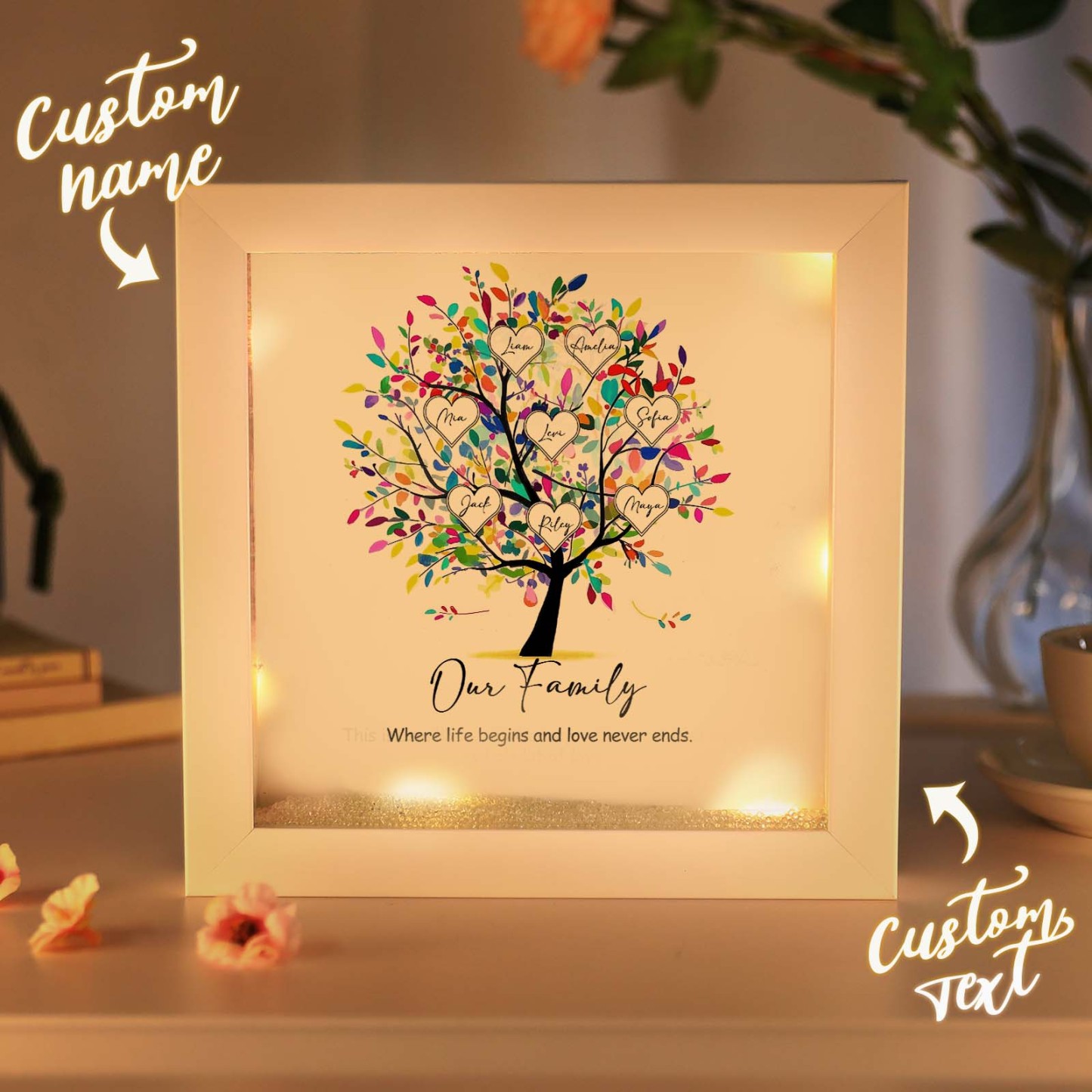 Mother's Day Gift Personalized Family Tree Plaque Decor with Lights Engrave Name Gift for Mom - MyPhotoSocksAu