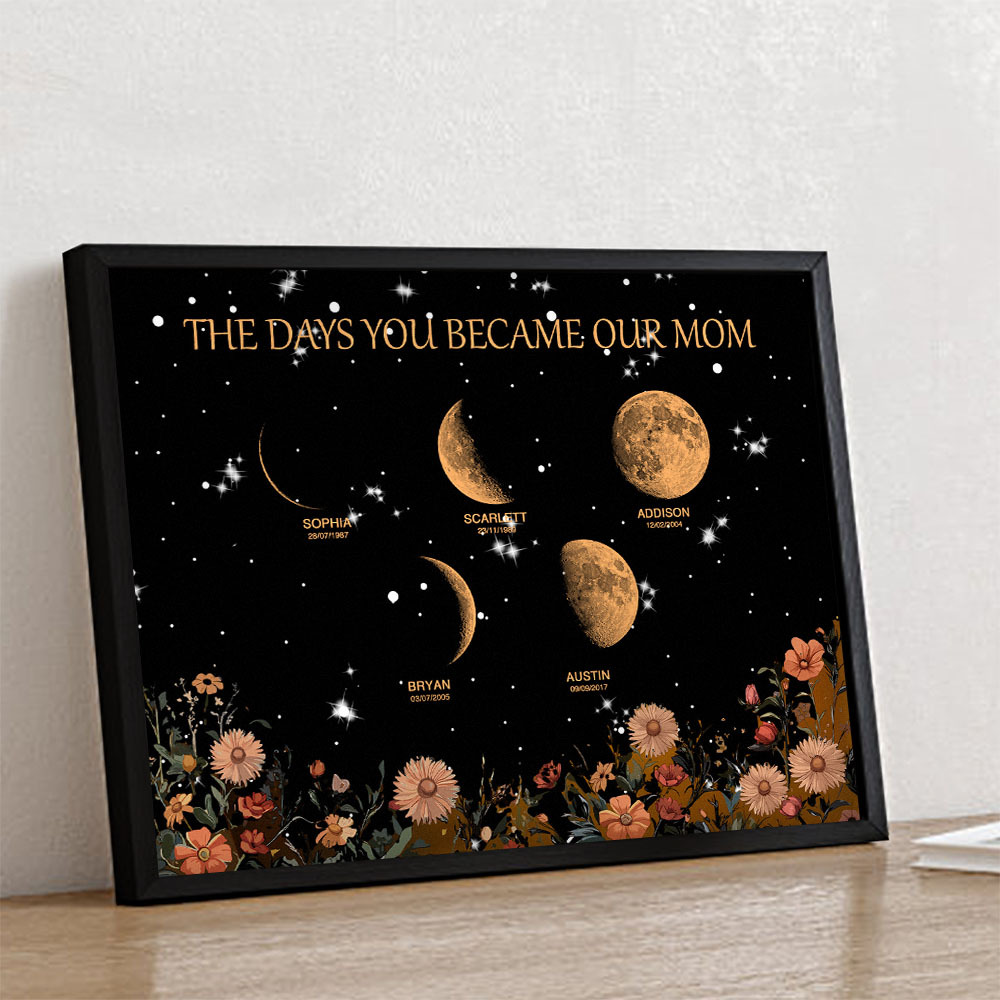 Mother's Day Gift Custom Moon Phase and Names Wooden Frame with Your Text - MyPhotoSocksAu