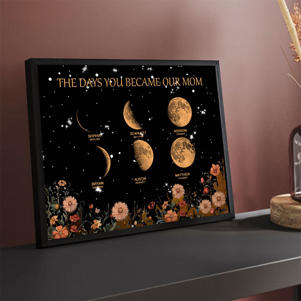Mother's Day Gift Custom Moon Phase and Names Wooden Frame with Your Text - MyPhotoSocksAu