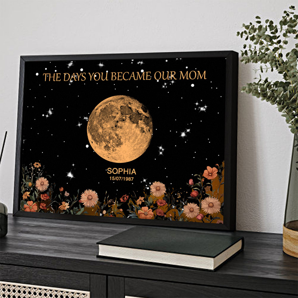 Mother's Day Gift Custom Moon Phase and Names Wooden Frame with Your Text