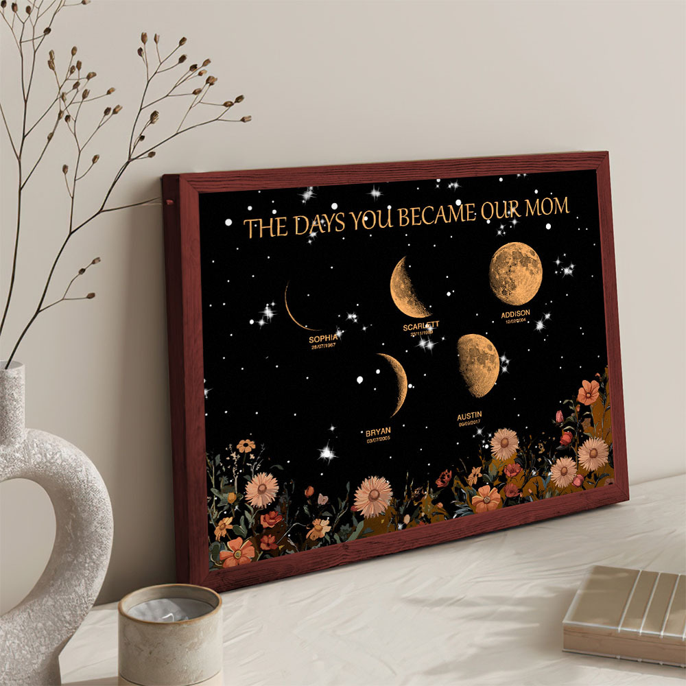 Mother's Day Gift Custom Moon Phase and Names Wooden Frame with Your Text - MyPhotoSocksAu