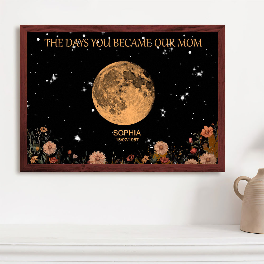 Mother's Day Gift Custom Moon Phase and Names Wooden Frame with Your Text - MyPhotoSocksAu