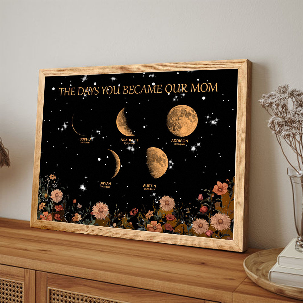 Mother's Day Gift Custom Moon Phase and Names Wooden Frame with Your Text - MyPhotoSocksAu