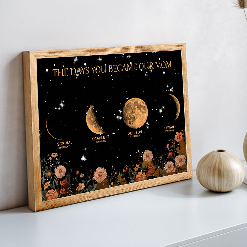 Mother's Day Gift Custom Moon Phase and Names Wooden Frame with Your Text - MyPhotoSocksAu
