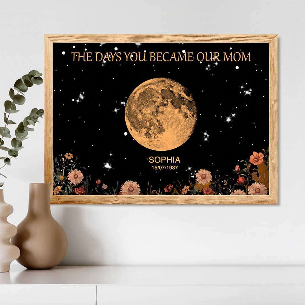 Mother's Day Gift Custom Moon Phase and Names Wooden Frame with Your Text - MyPhotoSocksAu