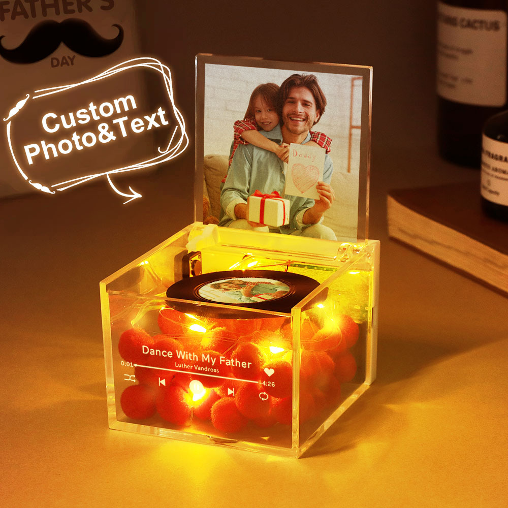 The Best Dad Ever Fist Bump Custom Mini Vinyl Record Player Automatic Music Player Personalized Gifr For Pops On Father's Day - MyPhotoSocksAu