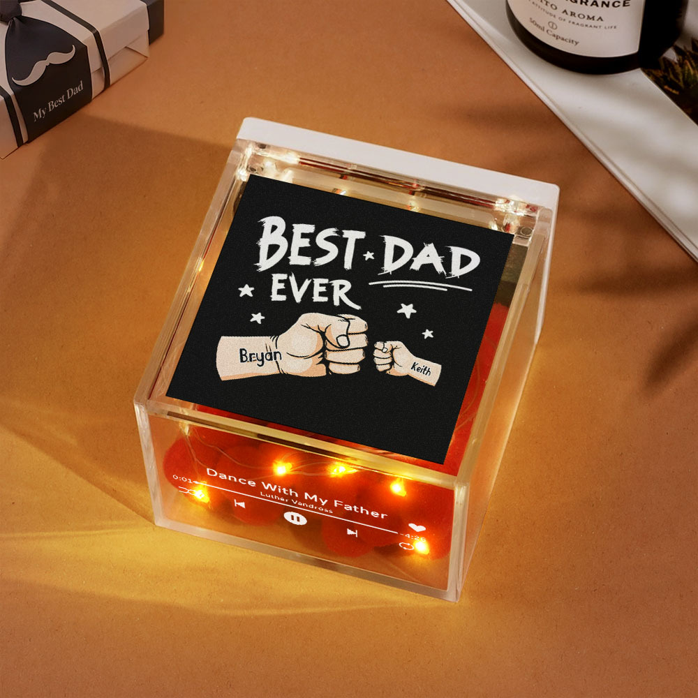 The Best Dad Ever Fist Bump Custom Mini Vinyl Record Player Automatic Music Player Personalized Gifr For Pops On Father's Day - MyPhotoSocksAu